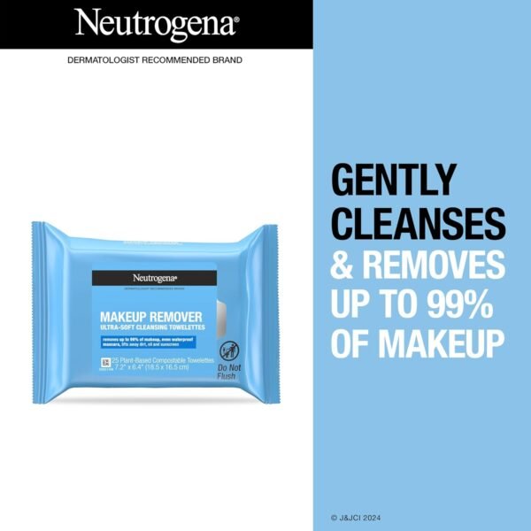 Neutrogena Makeup Remover Wipes, Ultra-Soft Cleansing Facial Towelettes for Waterproof Makeup, Alcohol-Free, Plant-Based, 50 Count (2 Packs of 25) - Image 4